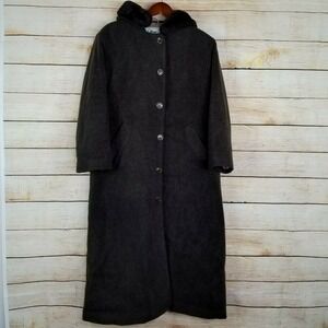 Vintage LL Bean Women's Long Fleece Trench Coat Jacket Sz M Petite Brown 90s 80s